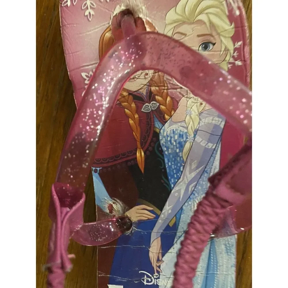 Frozen girls pink glittery flip flops